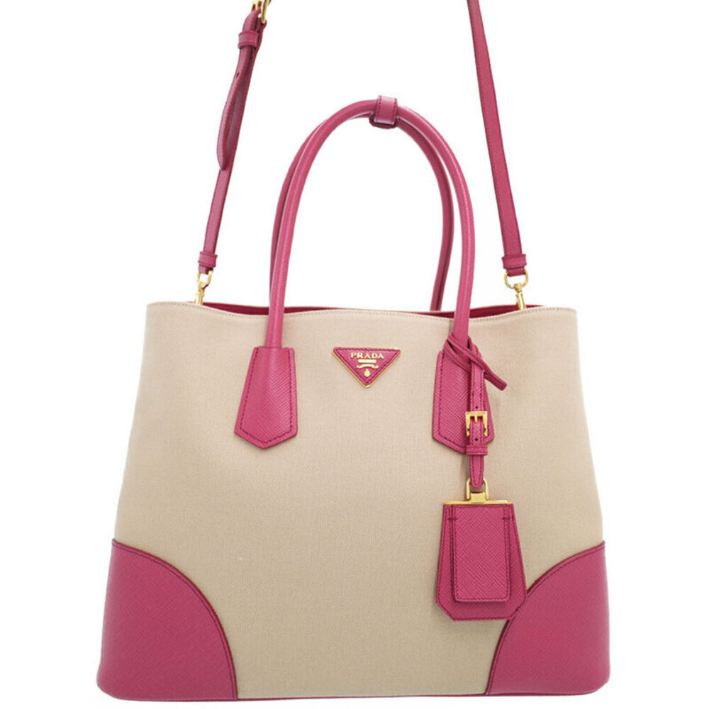 Prada Canapa Saffiano Double Bag beige Pink